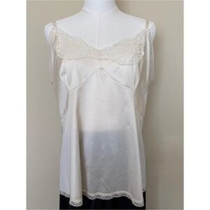 Vintage Ivory Satin Lace Camisole XL Lingerie Top Romantic Cottagecore Slip Tank